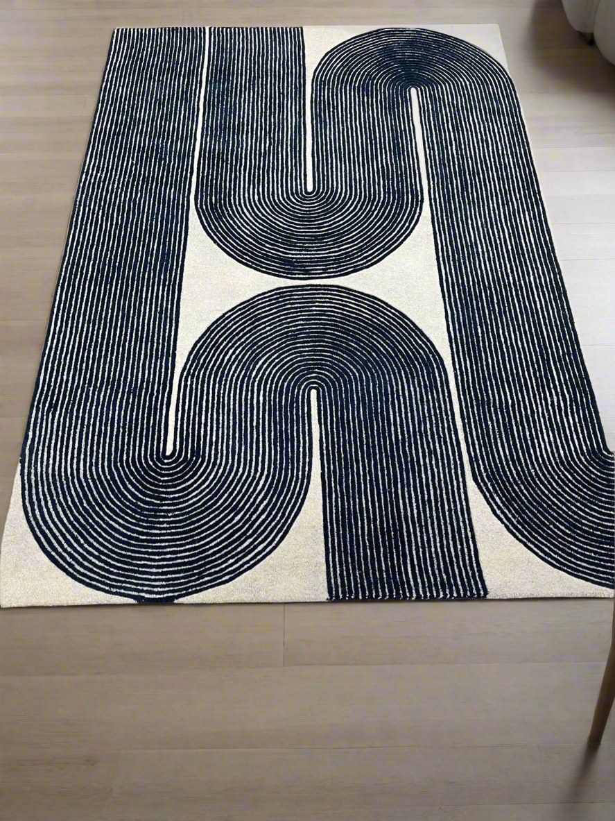 ARIA Viper Modern Rug 100% Wool Navy Blue Hand Tufted Rug