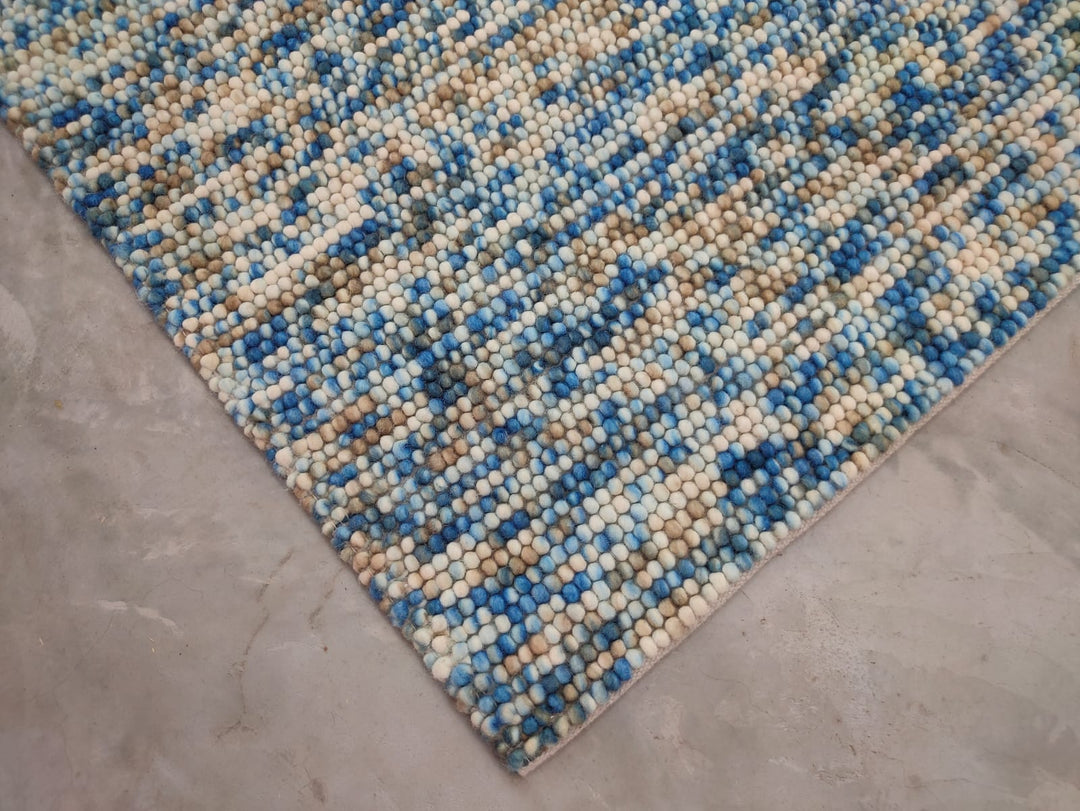 Pebbles Pure Blue Multi Wool Hand Woven Rug