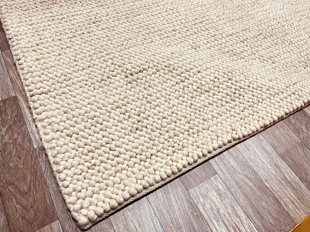 Pebbles Cherry Linen Beige Hand-Woven wool Rug