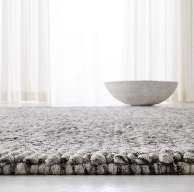 Pebbles Pure Dark Grey Wool Hand Woven Rug