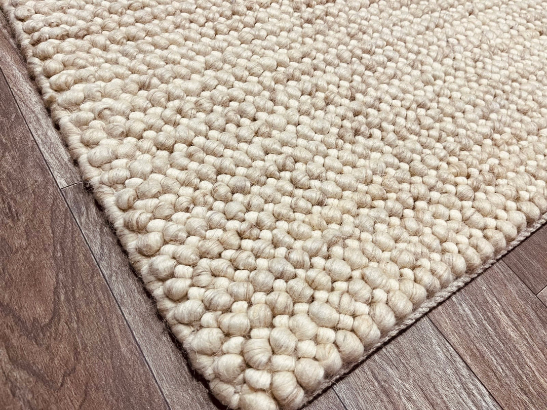 Pebbles Cherry Linen Beige Hand-Woven wool Rug