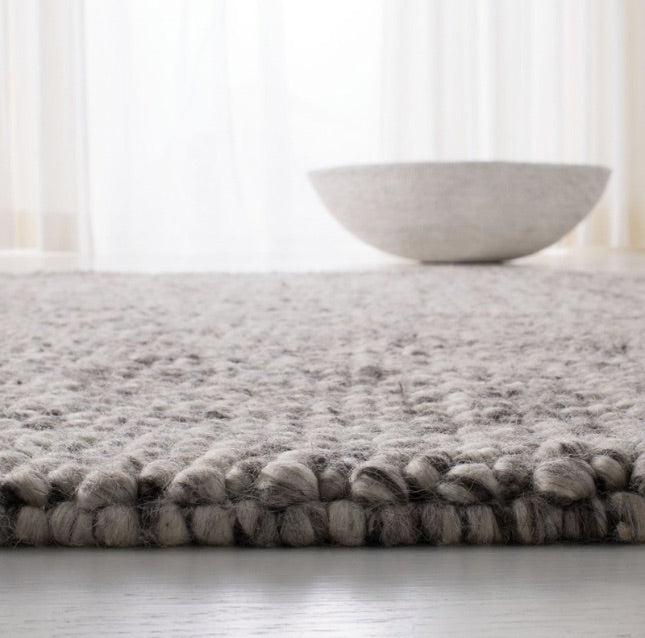 Pebbles Grey Ivory Brown Hand Woven Wool and Cotton Blend Rug