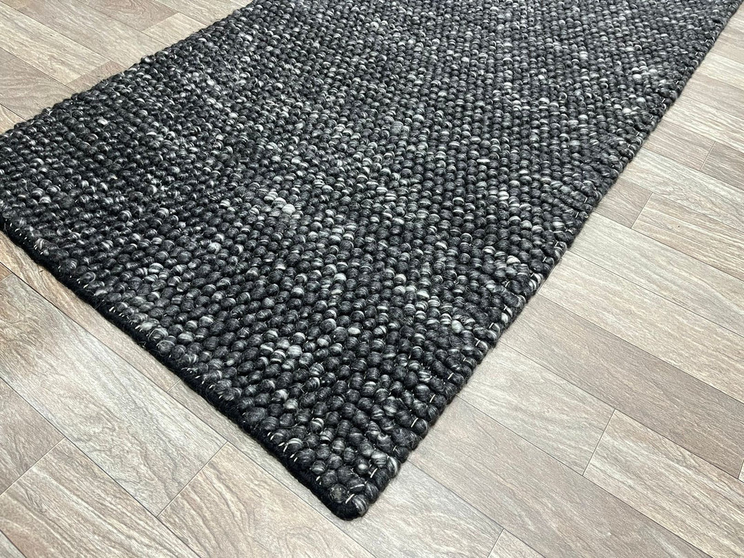 Pebbles Black Wool Hand Woven Rug