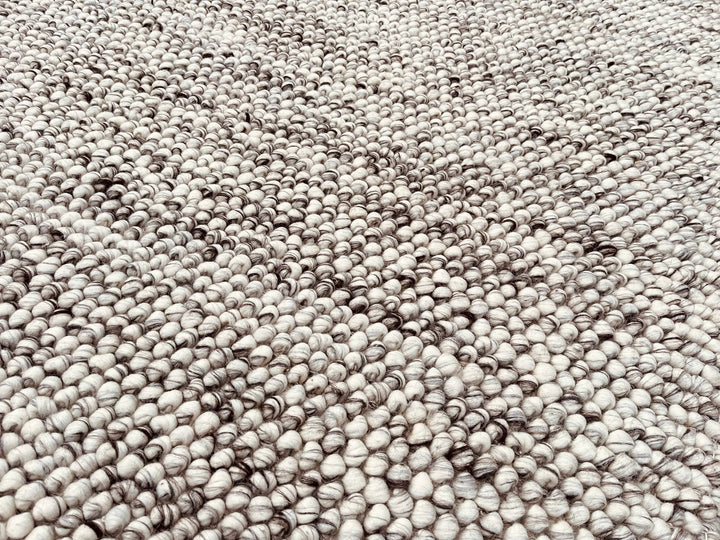 Pebbles Grey Ivory Brown Hand Woven Wool and Cotton Blend Rug