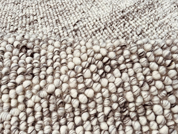 Pebbles Grey Ivory Brown Hand Woven Wool and Cotton Blend Rug