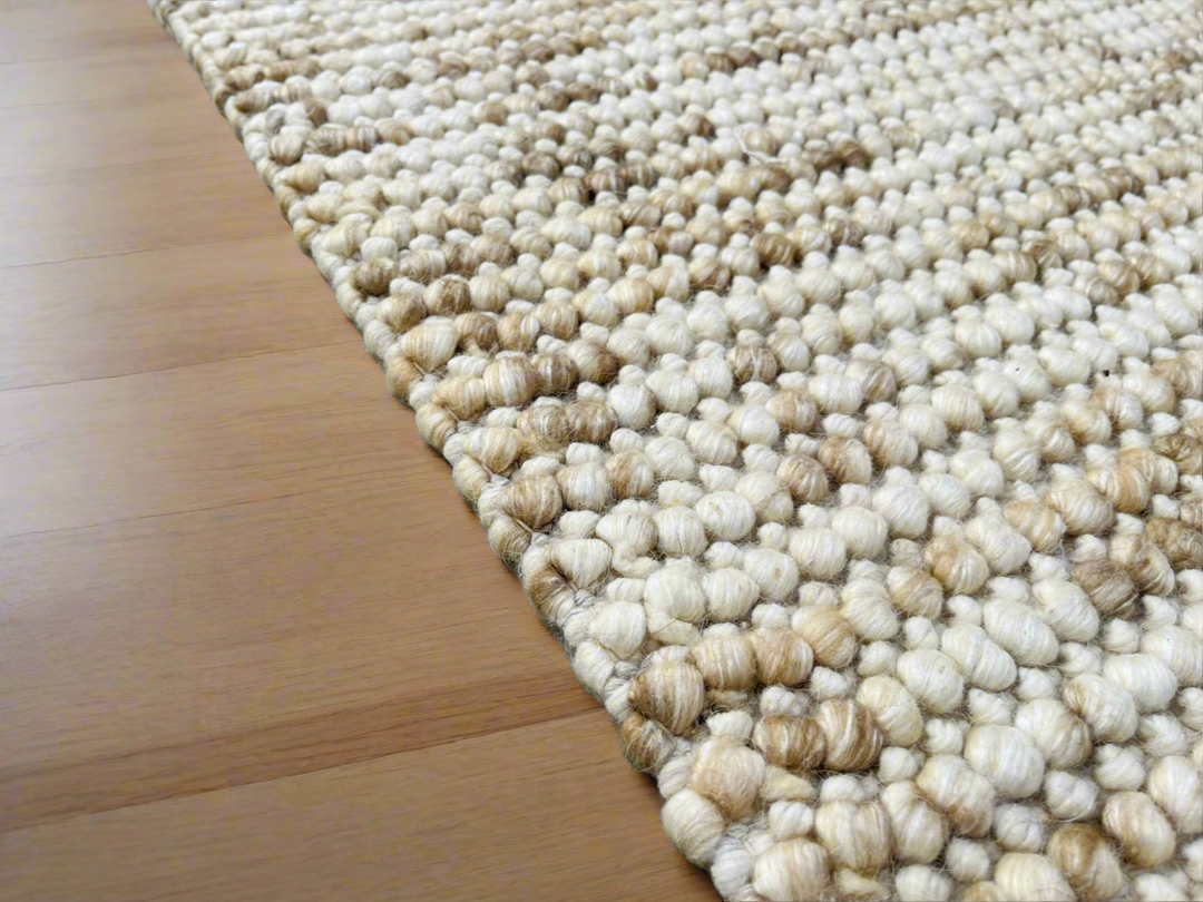 Pebbles Beige Stone River Hand Woven Wool Rug