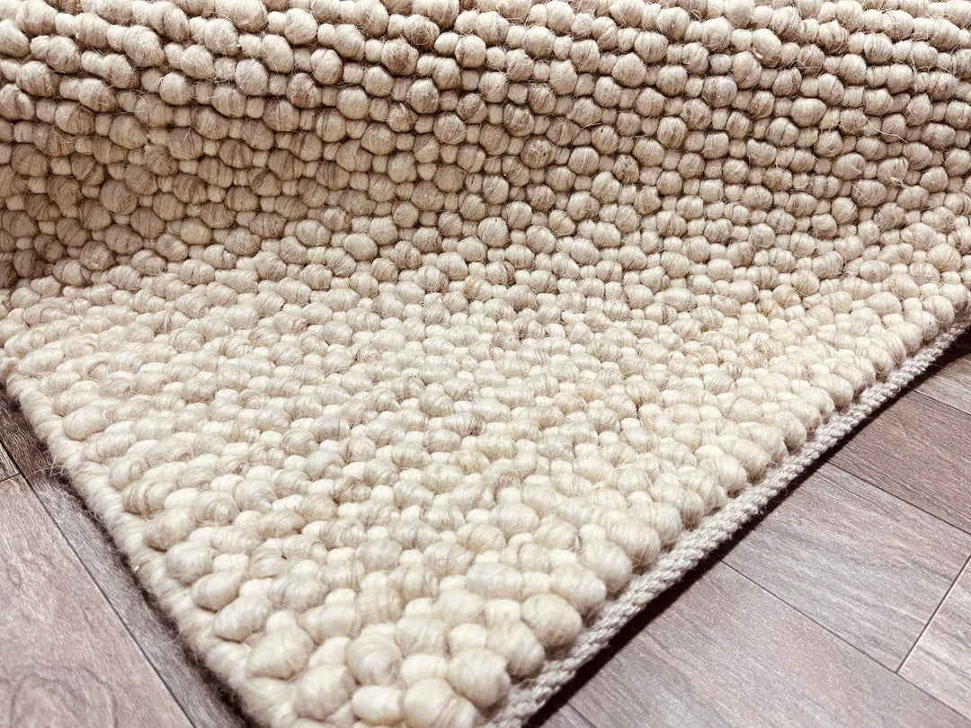 Pebbles Cherry Linen Beige Hand-Woven wool Rug