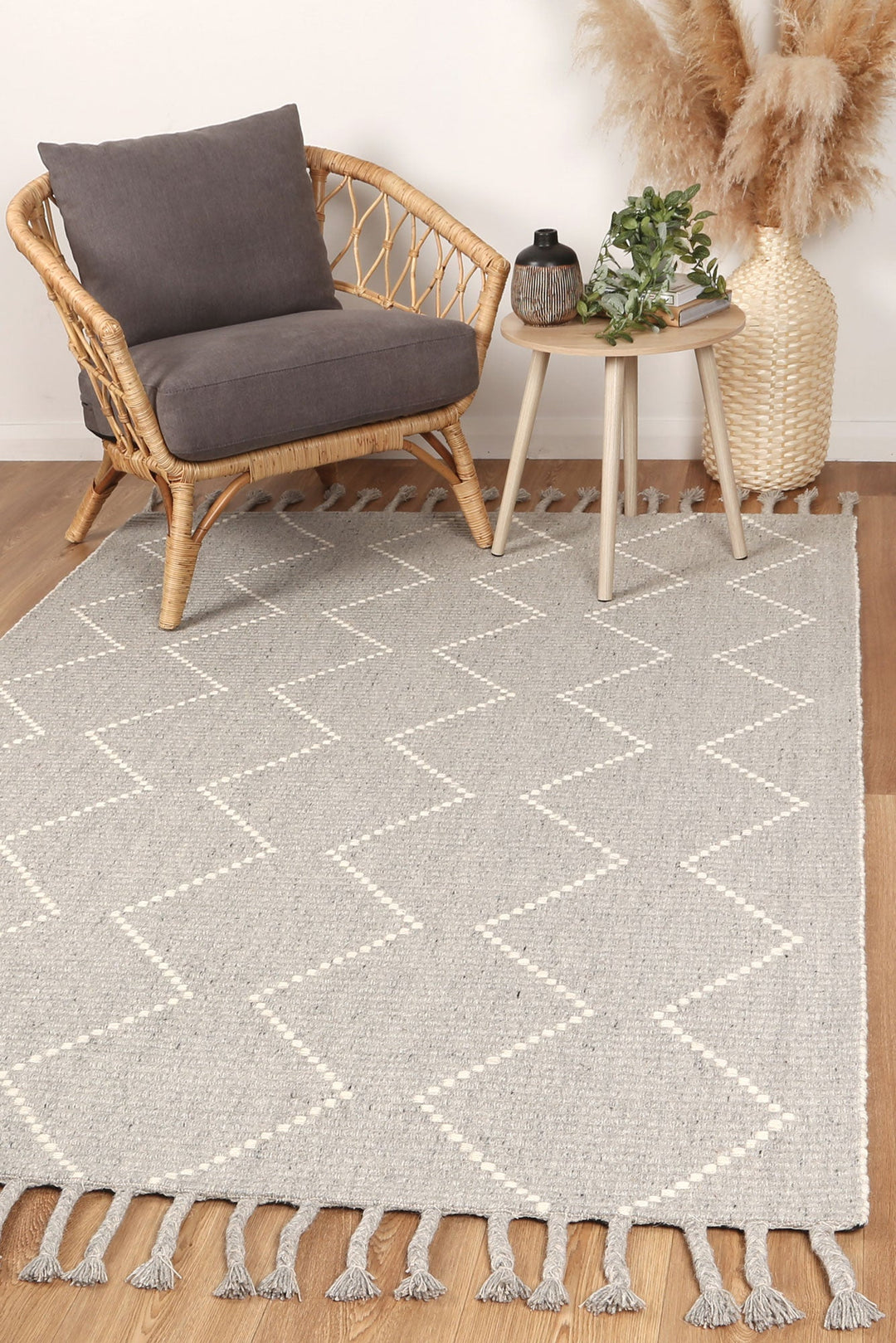 Goa Zig-Zag Wool Blend Grey Rug