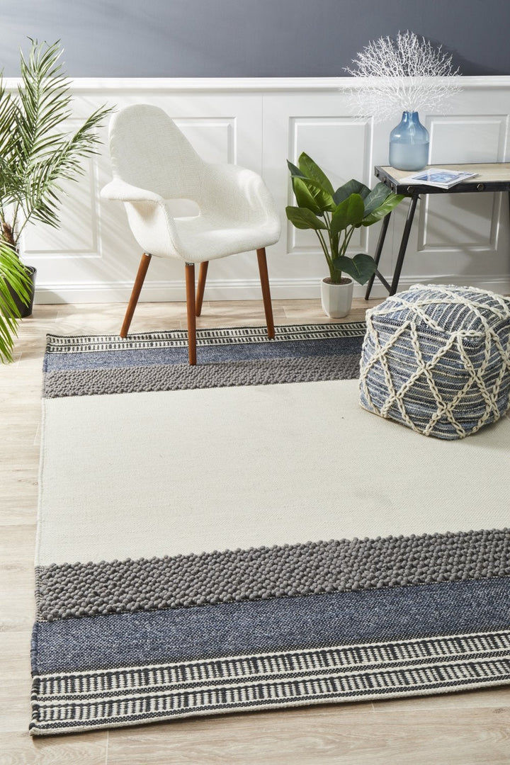 Esha Textured Woven Rug White Denim