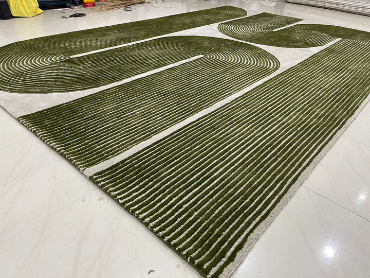 Viper Modern Rug 100% Wool Green Hand Tufted Rug