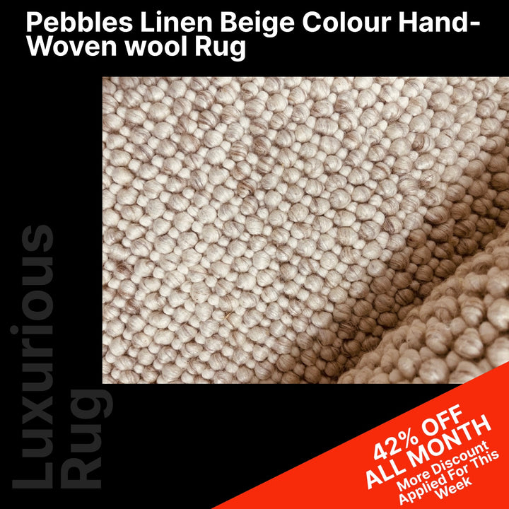 Pebbles Linen Beige Colour Hand-Woven wool Rug