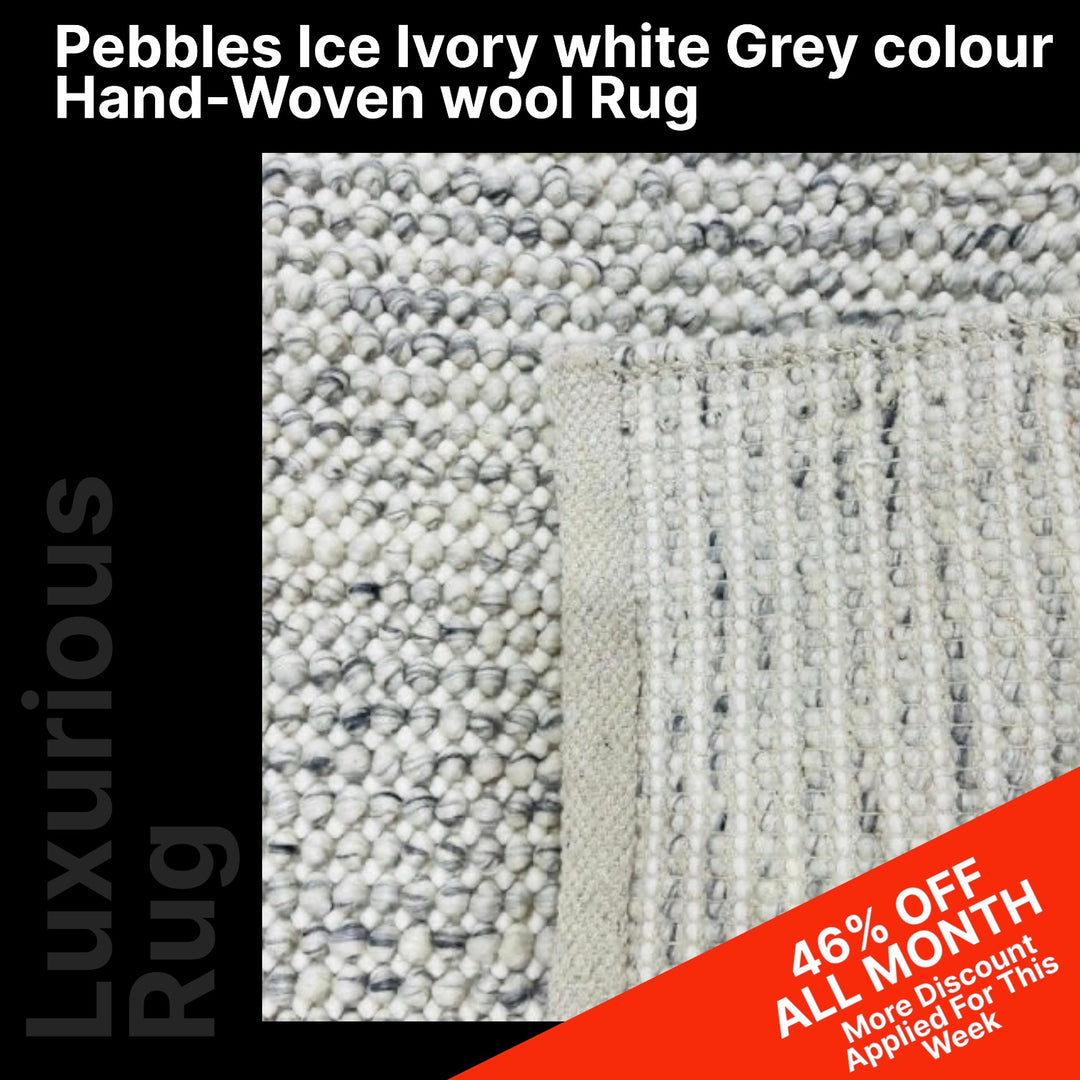 Pebbles Ice Ivory white Grey colour Hand-Woven wool Rug