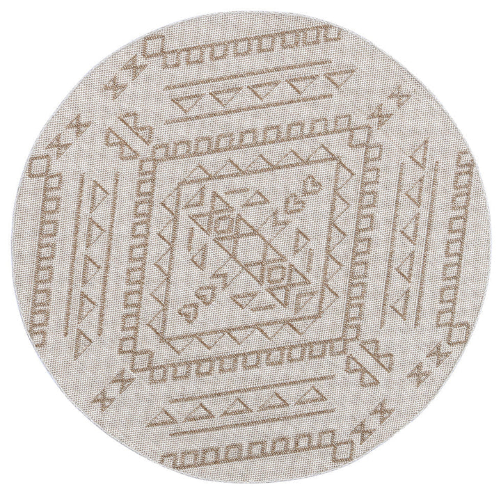 Vanuatu Kilifa Beige Tribal Round Flatweave Rug