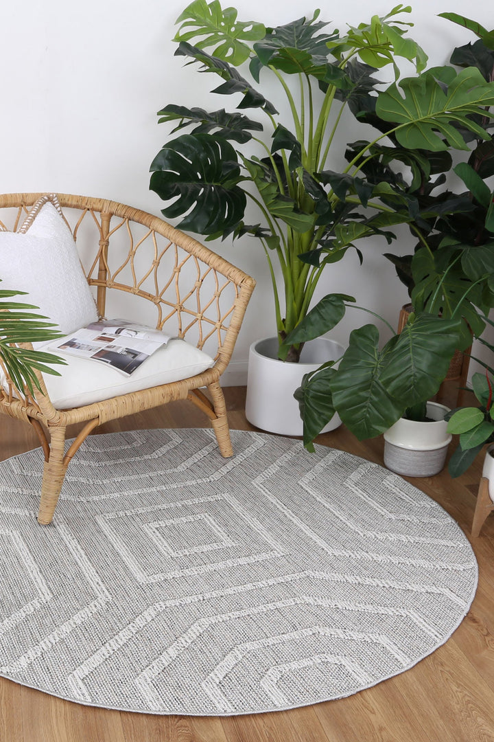 Vanuatu Suri Ash Geometric Round Flatweave Rug