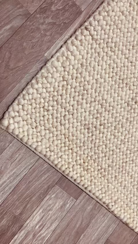 Pebbles Linen Beige Colour Hand-Woven wool Rug