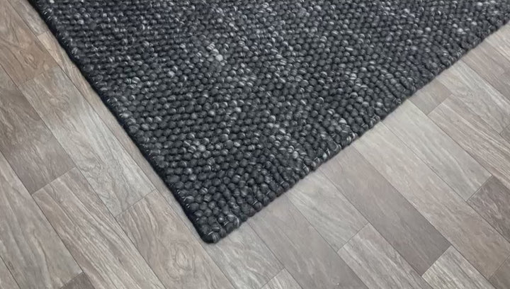 Pebbles Black Wool Hand Woven Rug