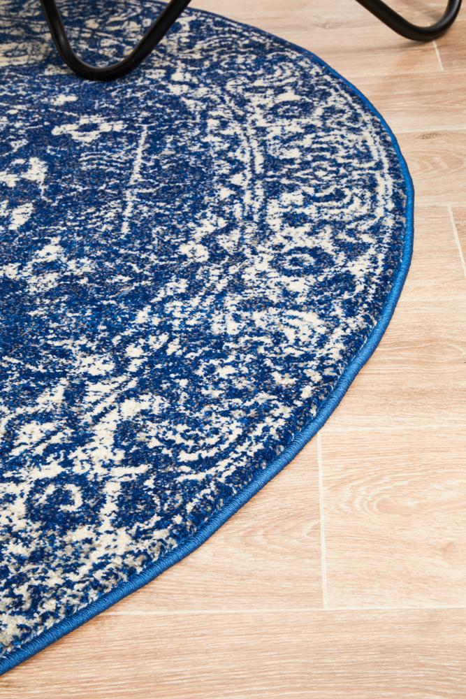 Evoke Oasis Navy Transitional Round Rug