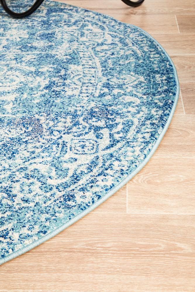 Evoke Muse Blue Transitional Round Rug