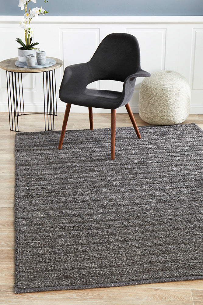 Harvest 801 Charcoal Black Textured Hand Woven Rug