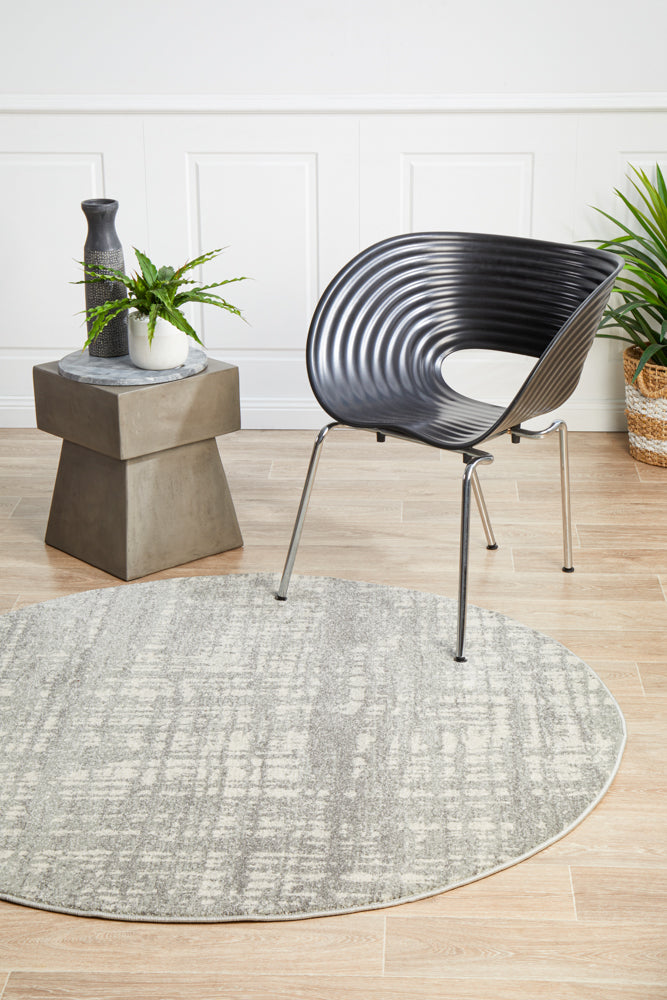 Mirage Ashley Abstract Modern Silver Grey Round Rug