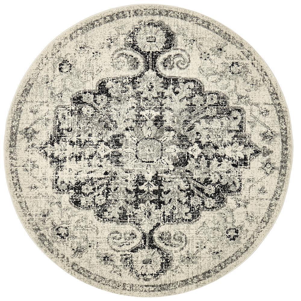 Museum Transitional Charcoal Round Rug