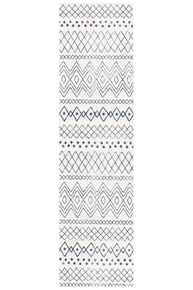 Oasis Nadia White Blue Rustic Tribal Runner Rug