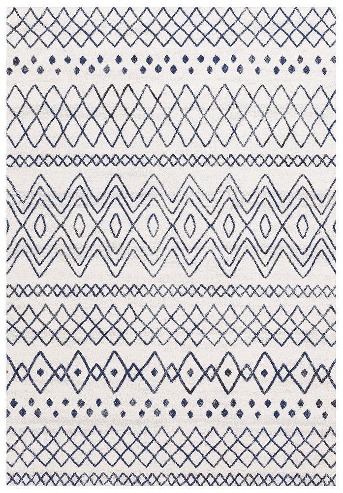 Oasis Nadia White Blue Rustic Tribal Rug