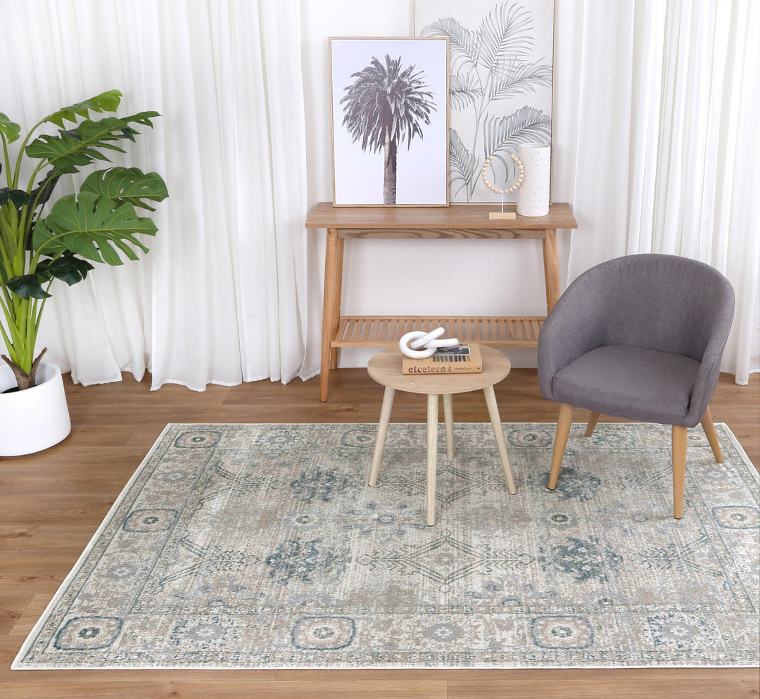 Limani Antwerp Cream & Blue Traditional Soft Rug