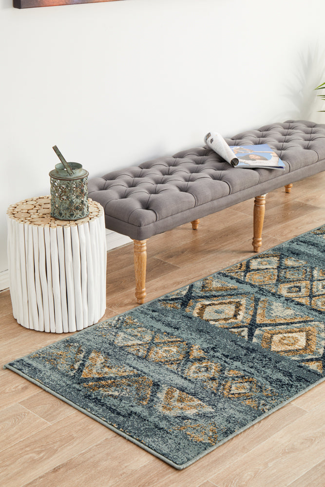 Oxford Contrast Blue Runner Rug