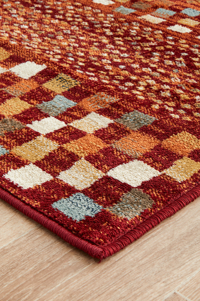 Oxford Squares Rust Runner Rug