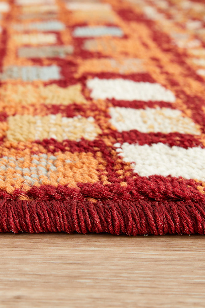 Oxford Squares Rust Runner Rug