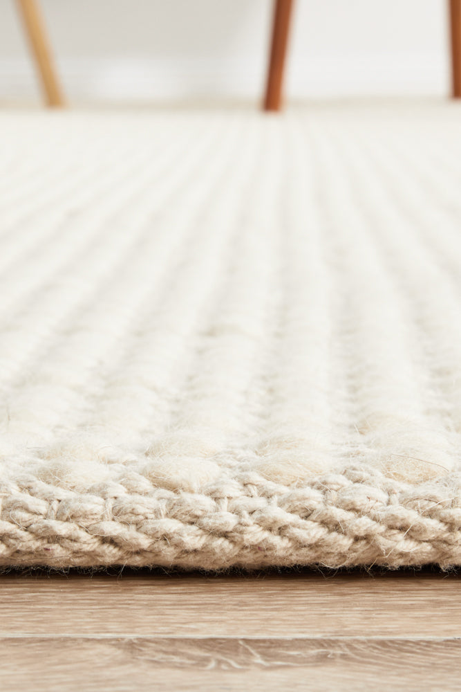 SKANDI IVORY White Felted Wool Floor Rug