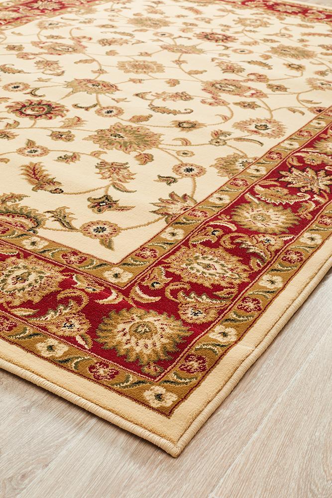 Sydney Collection Classic Rug Ivory With Red Border