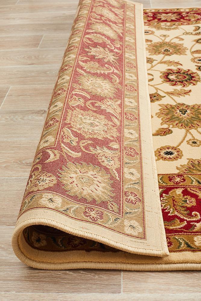 Sydney Collection Classic Rug Ivory With Red Border