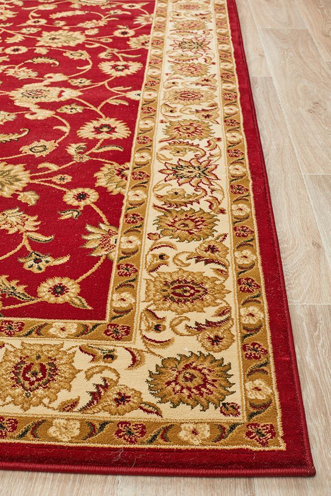 Sydney Collection Classic Rug Red With Ivory Border