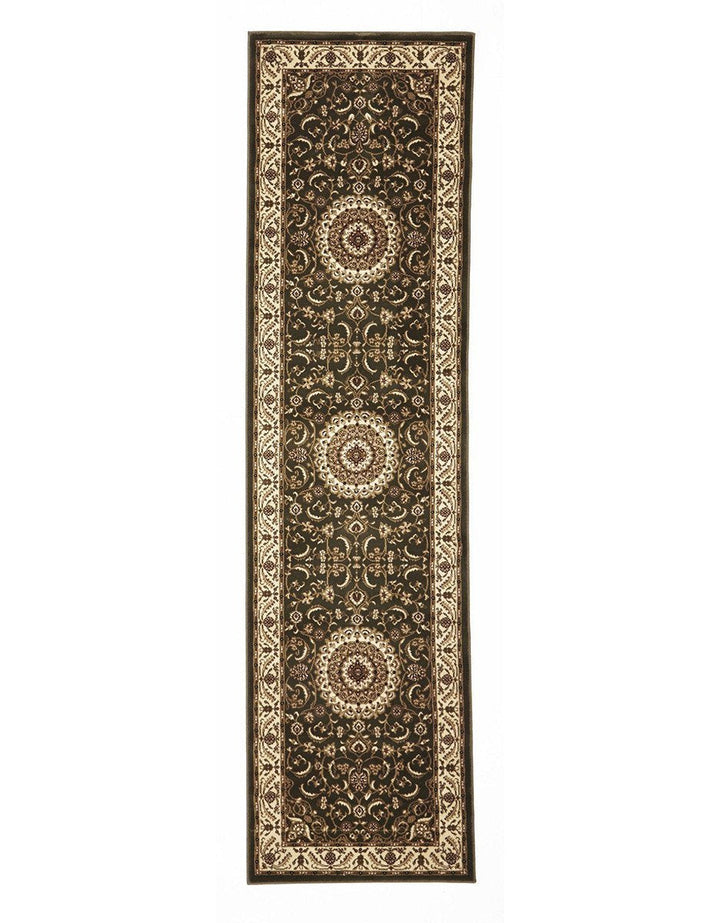 Sydney Collection Medallion Rug Green With Ivory Border